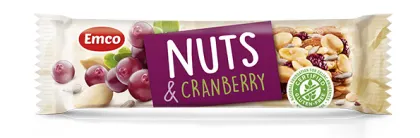 Produktas EMCO Nuts & Cranberry batonėlis, 35 g Paveikslėlis