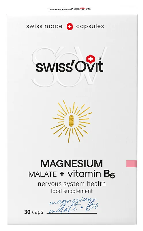 Produktas SWISS OVIT Magnesium Malate 150 mg + Vit. B6 kapsulės, 30 vnt. Paveikslėlis