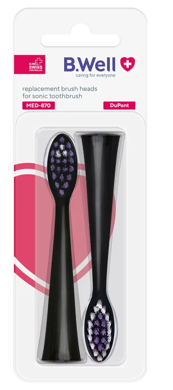 Produktas B.WELL Med-870, Black elektrinių dantų šepetėlių galvutės, 2 vnt. Paveikslėlis