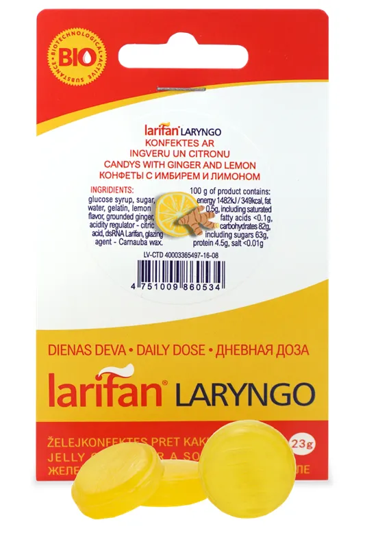 Produktas LARIFAN Laryngo imbiero ir citrinos skonio guminukai, 23 g Paveikslėlis