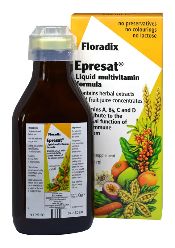 Produktas FLORADIX   skysta vitaminų A, B6, C ir D formulė, skystis, 250 ml Paveikslėlis