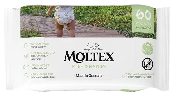 Produktas MOLTEX Pure & Nature drėgnos servetėlės, 60 vnt. Paveikslėlis