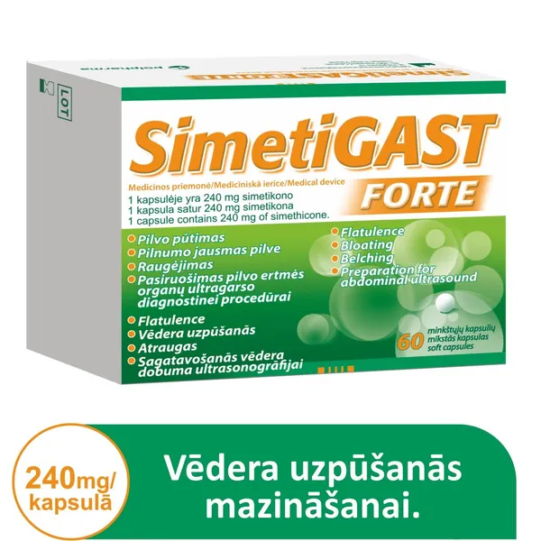 Produktas SIMETIGAST kapsulės, 60 vnt. Paveikslėlis