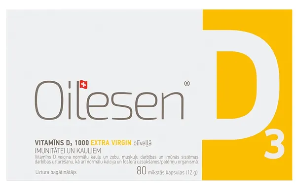 Produktas OILESEN  D3 1000SV minkštos gelio kapsulės, 80 vnt. Paveikslėlis