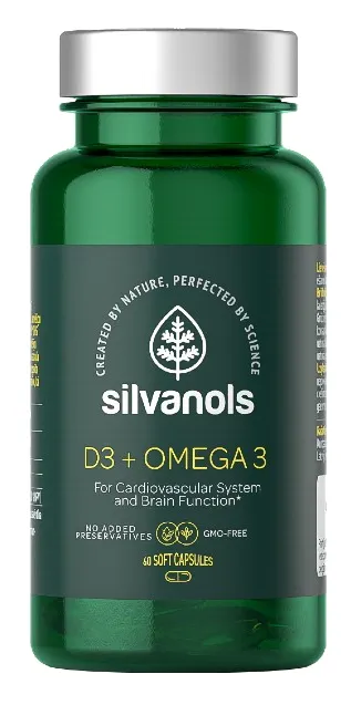 Produktas SILVANOLS Premium D3 Vitamins + Omega3 kapsulės, 60 vnt. Paveikslėlis
