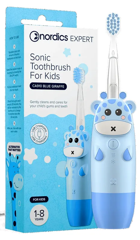 Produktas NORDICS  Kids CA910 Giraffe Blue, vaikams elektrinis dantų šepetėlis, 1 vnt. Paveikslėlis