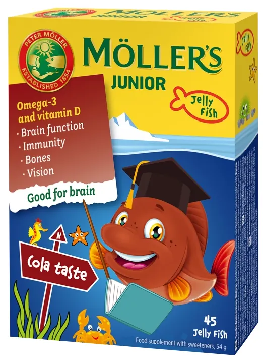 Produktas MOLLERS Junior kolos skonio guminukai-žuvytės, 45 vnt. Paveikslėlis