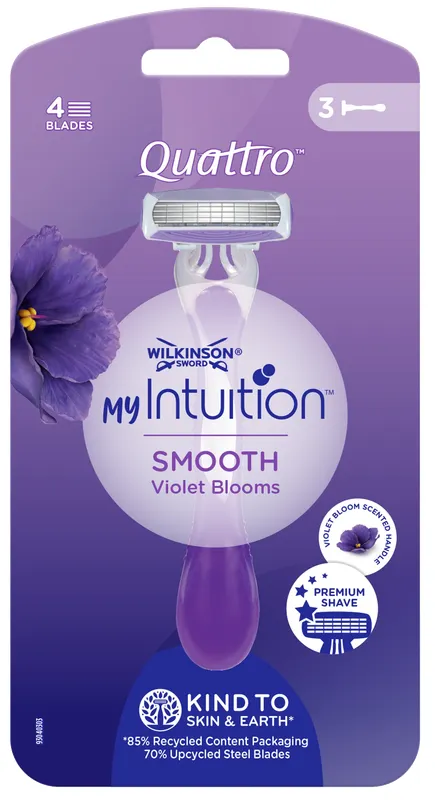 Produktas WILKINSON SWORD MyIntution Smooth Violet Bloom Quattro vienkartiniai skustuvai, 3 vnt. Paveikslėlis