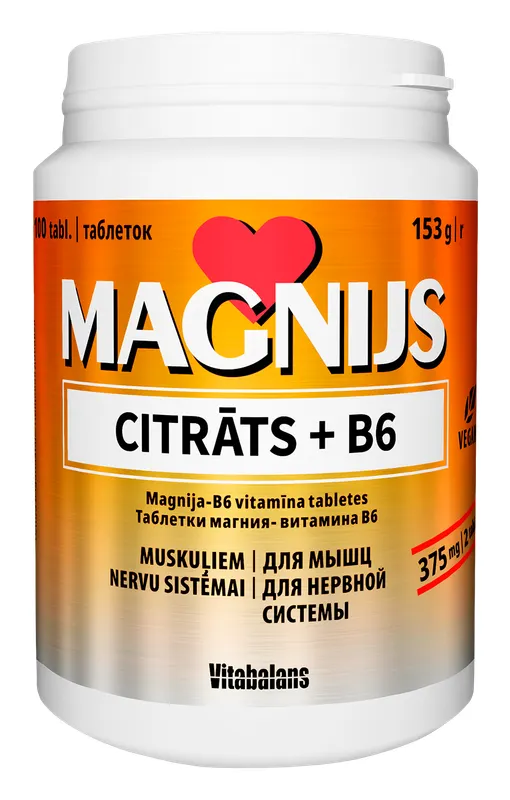 Produktas VITABALANS  Magnijs Citrāts + B6 tabletės, 100 vnt. Paveikslėlis