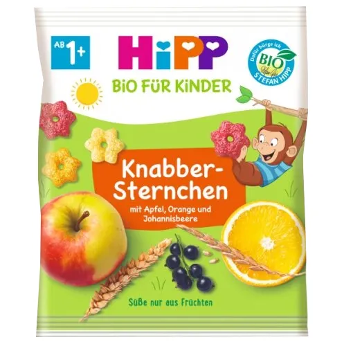 Produktas HIPP Organic Crispy Stars Apple, Orange, Blackcurrant užkandis, 30 g Paveikslėlis