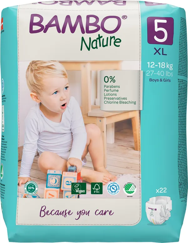 Produktas BAMBO NATURE Nature  XL-5 (12-18 kg) sauskelnės, 22 vnt. Paveikslėlis