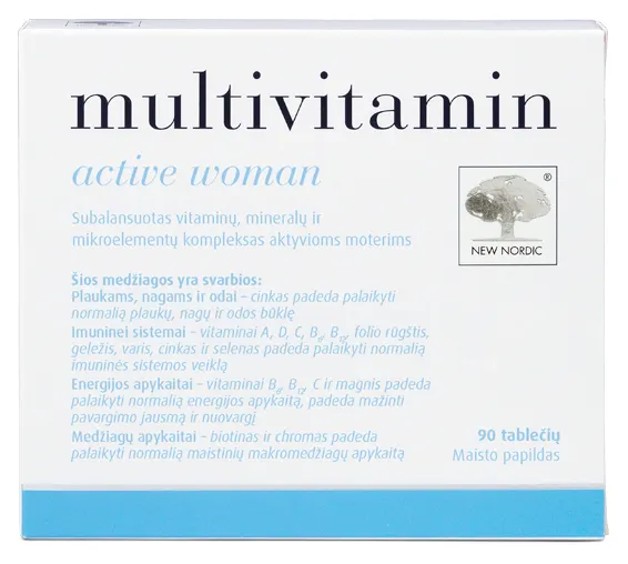 Produktas NEW NORDIC multivitaminai moterims ACTIVE WOMAN tabletės, 90 vnt. Paveikslėlis