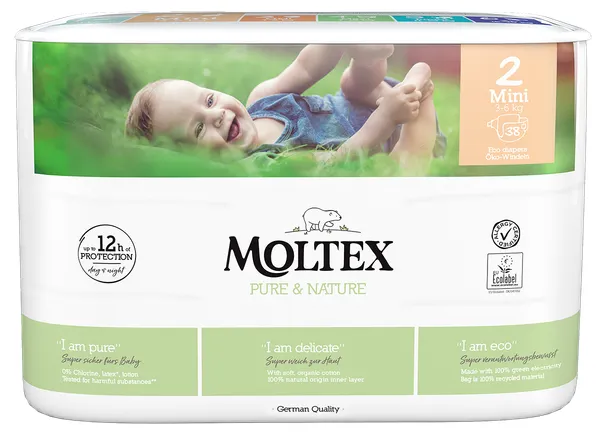 Produktas MOLTEX Pure & Nature 2 Mini sauskelnės, 38 vnt. Paveikslėlis