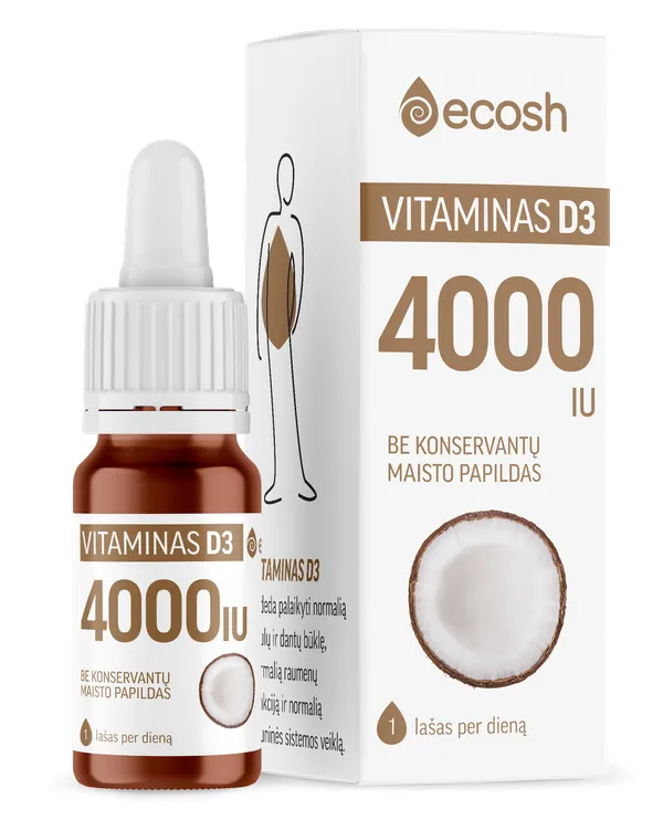 Produktas ECOSH 4000IU Vitaminas D3 su kokosu aliejus, 10 ml Paveikslėlis